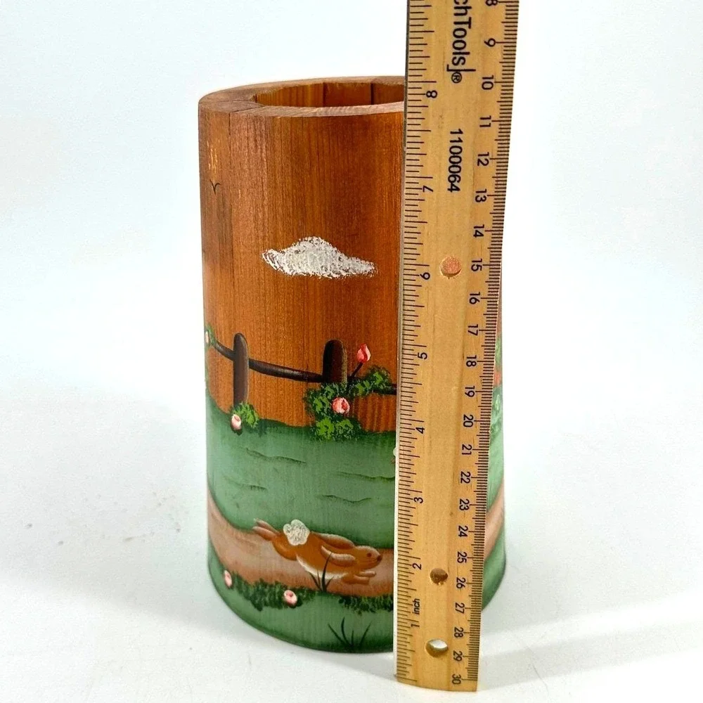 Handpainted Wooden Rolling Pin and Crock Set Country Farmhouse‎ Folk Art Bunnies